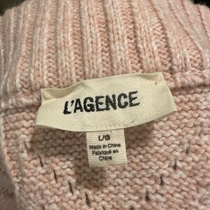L'AGENCE shell pink off shoulder cable knit long sleeve sweater
